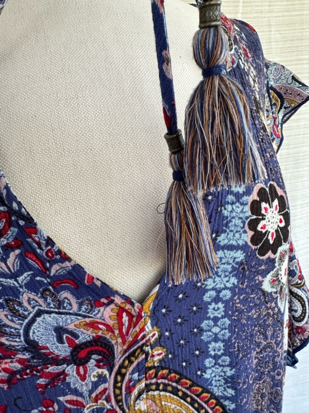Knox Rose Navy Blue Floral Tassel Peasant Dress - Picture 9 of 17